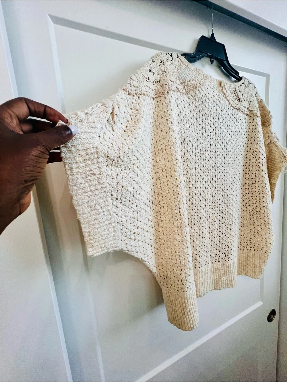 Anthropologie Rose Neutra Crochet Pullover Sweater Cream Ivory Boho M